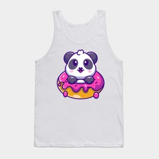 Cute baby panda with doughnut cartoon Tank Top